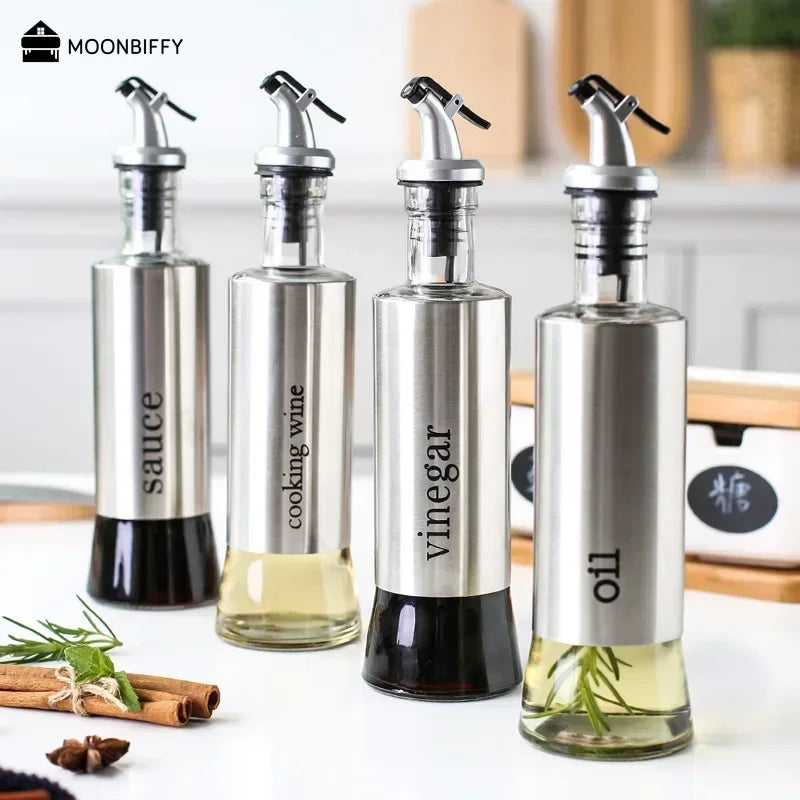 Garrafa de Óleo em Aço Inoxidável Antigotejamento – Dispensador para Molho de Soja, Vinagre e Temperos, Frasco Resistente para Condimentos e Acessórios de Cozinha.