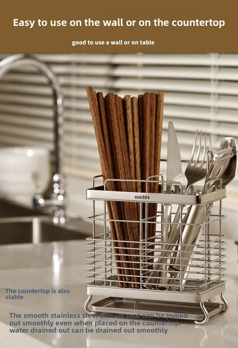 Multi-funcional de aço inoxidável 304 fixado na parede pauzinhos titular rack de armazenamento de cozinha anti-molde uso doméstico cesta de utilidade