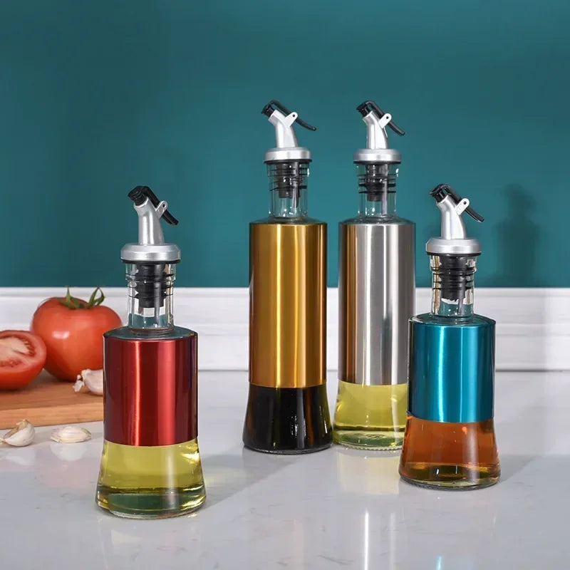 Garrafa de Óleo em Aço Inoxidável Antigotejamento – Dispensador para Molho de Soja, Vinagre e Temperos, Frasco Resistente para Condimentos e Acessórios de Cozinha.