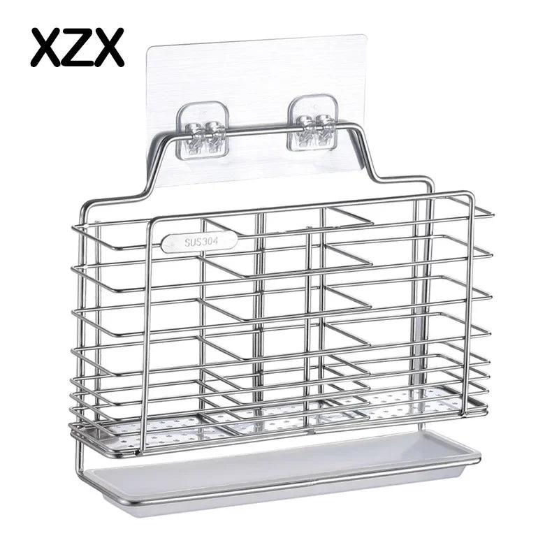 Multi-funcional de aço inoxidável 304 fixado na parede pauzinhos titular rack de armazenamento de cozinha anti-molde uso doméstico cesta de utilidade