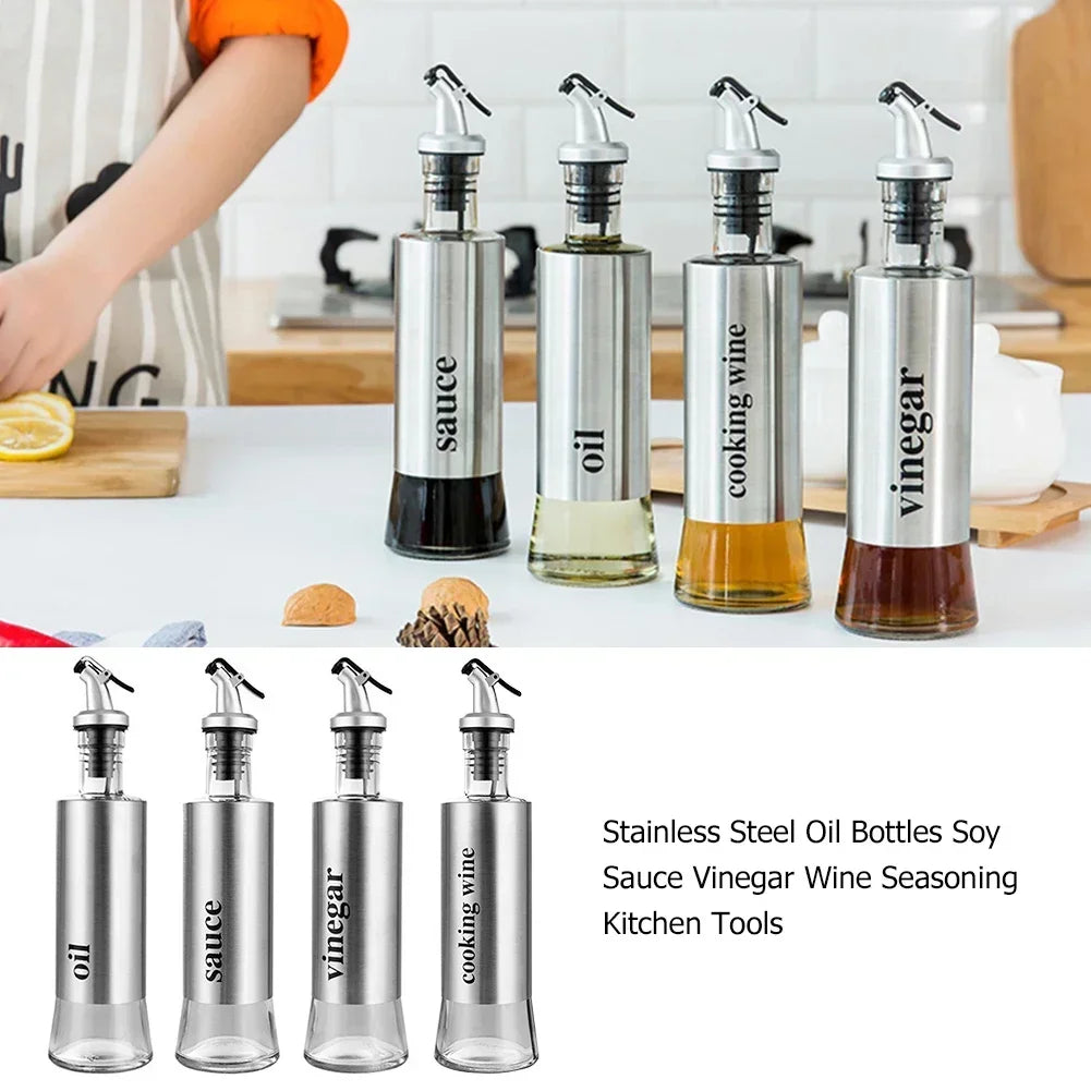 Garrafa de Óleo em Aço Inoxidável Antigotejamento – Dispensador para Molho de Soja, Vinagre e Temperos, Frasco Resistente para Condimentos e Acessórios de Cozinha.