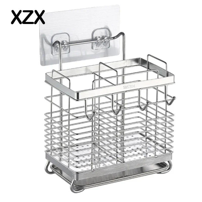 Multi-funcional de aço inoxidável 304 fixado na parede pauzinhos titular rack de armazenamento de cozinha anti-molde uso doméstico cesta de utilidade