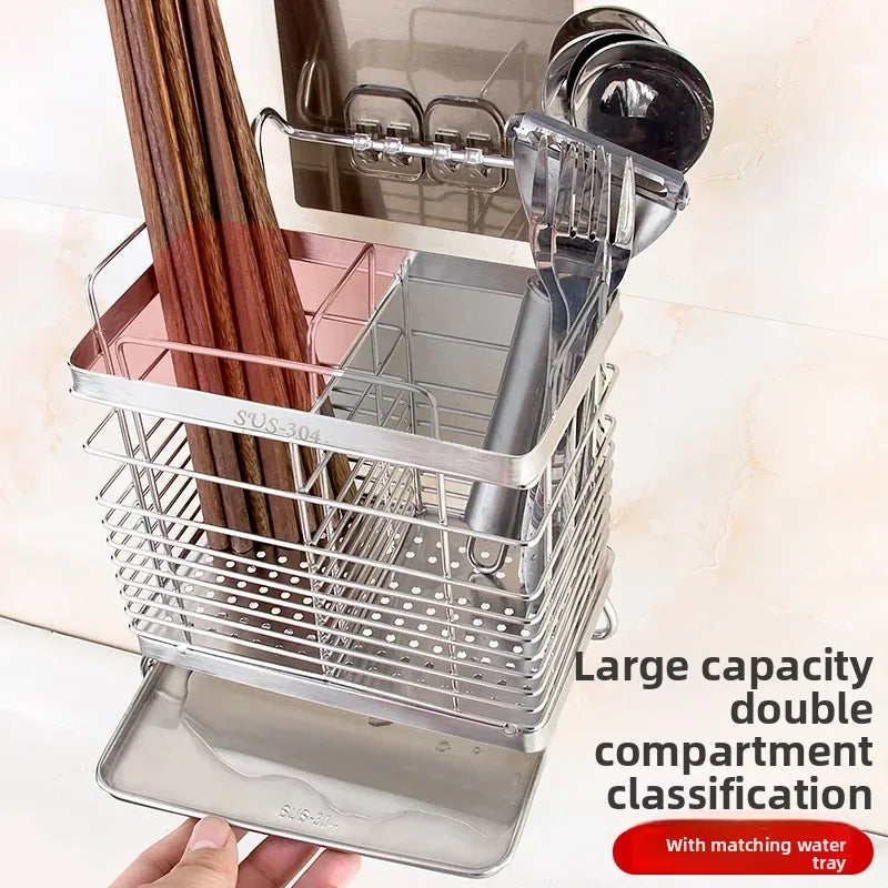 Multi-funcional de aço inoxidável 304 fixado na parede pauzinhos titular rack de armazenamento de cozinha anti-molde uso doméstico cesta de utilidade