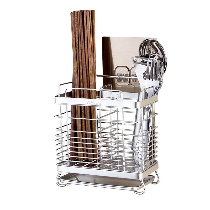 Multi-funcional de aço inoxidável 304 fixado na parede pauzinhos titular rack de armazenamento de cozinha anti-molde uso doméstico cesta de utilidade